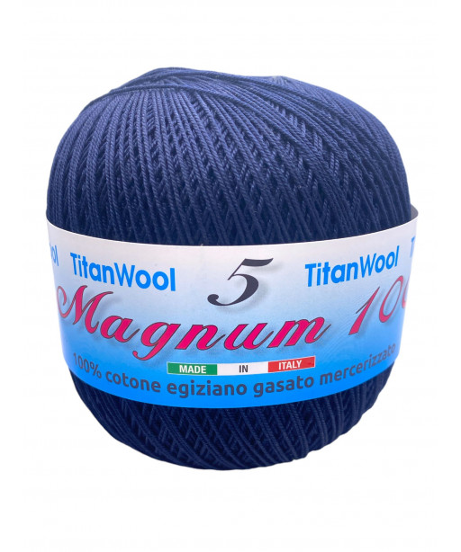 Cotone "Magnum"100% Egiziano Gasato Mercerizzato-100gr 452mt Colore Blu Scuro n°69-Uncinetto Consigliato n°2