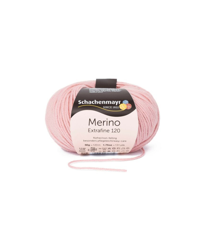 Gomitolo Lana Merino Extrafine 120 50g, Rosa n°10134