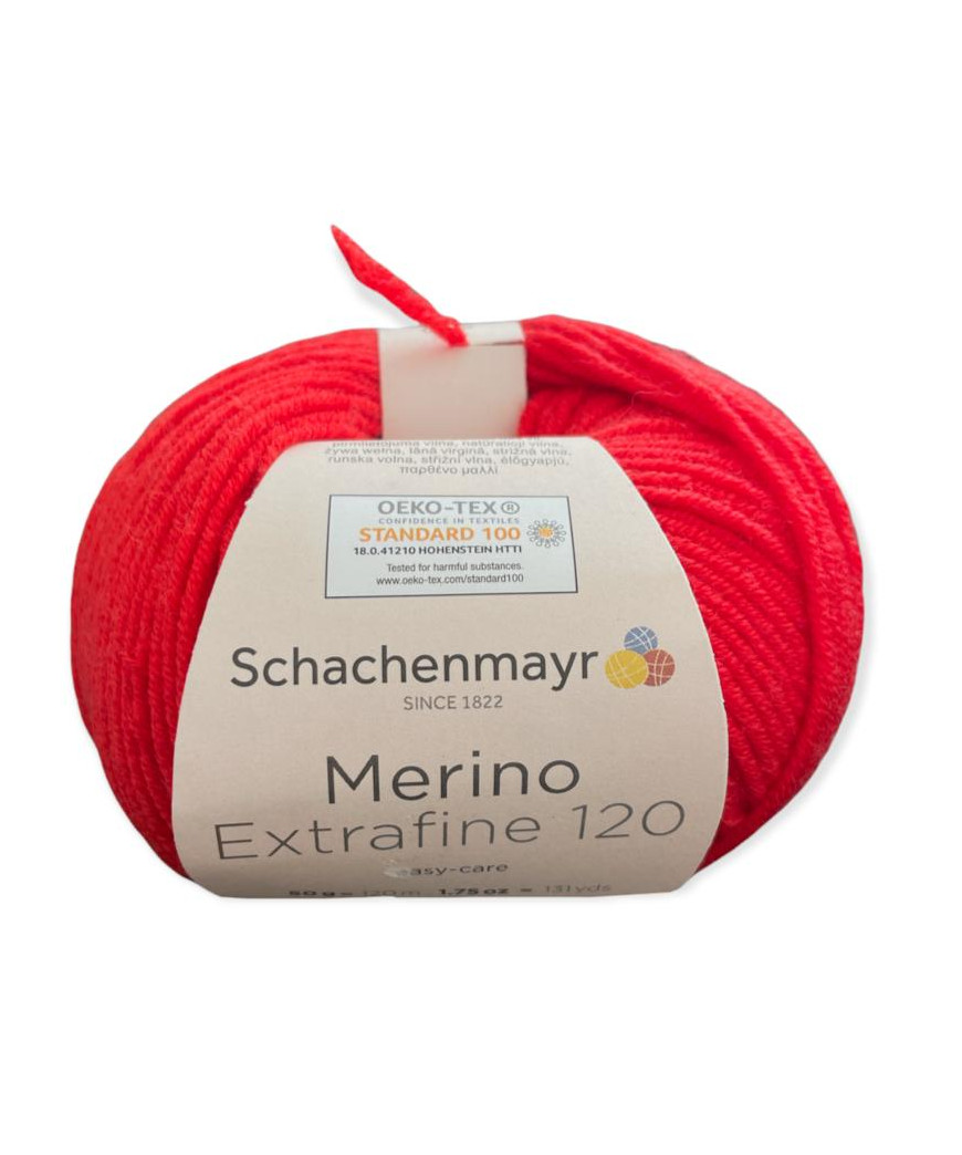 Gomitolo Lana Merino Extrafine 120 50g rosso n°130