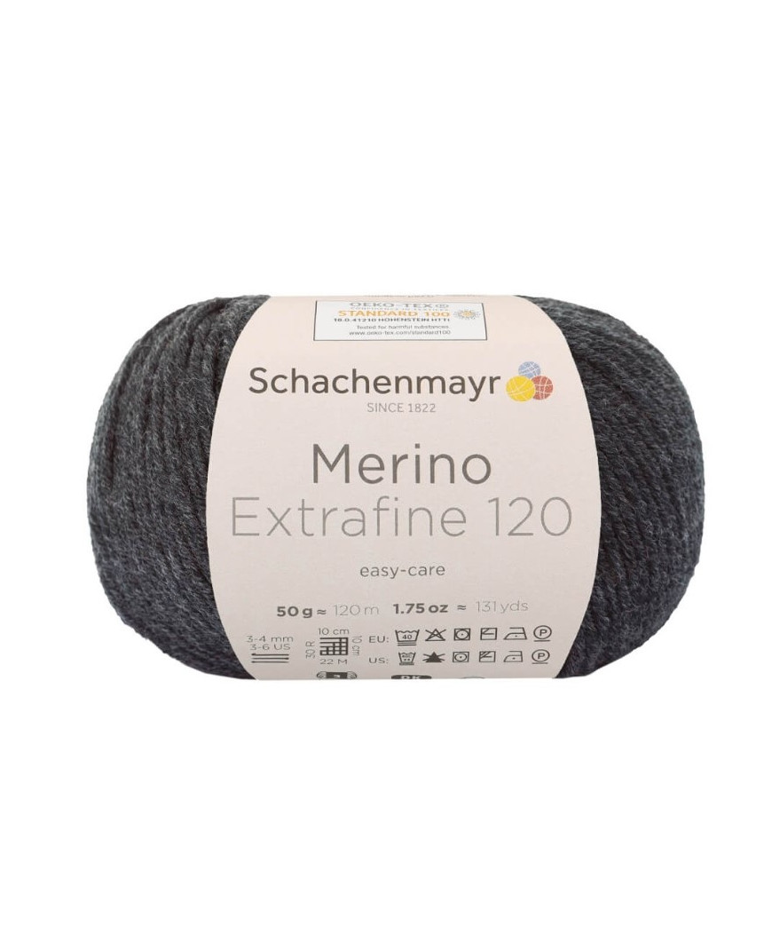 Gomitolo Lana Merino Extrafine 120 50g antracite n°198