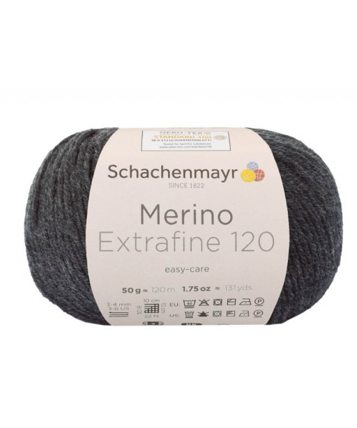 Gomitolo Lana Merino Extrafine 120 50g antracite n°198