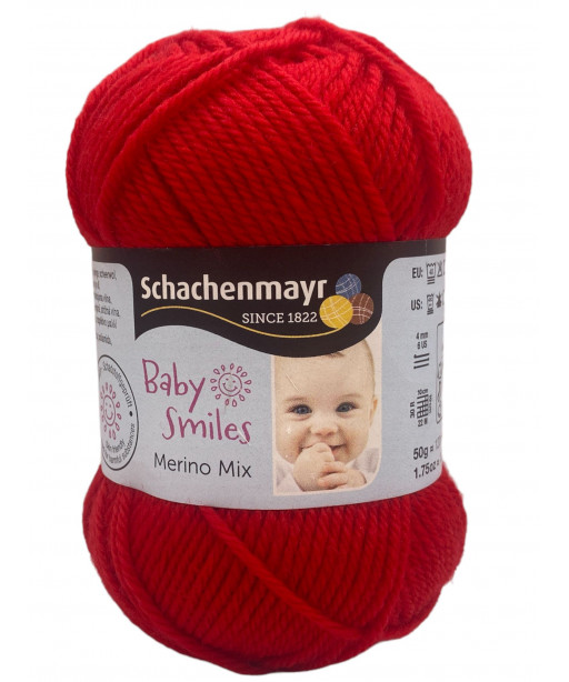 Gomitolo Lana "Bbay Smiles Merino Mix 50gr 120mt-ferri consigliati n°4 Colore Rosso n°1030