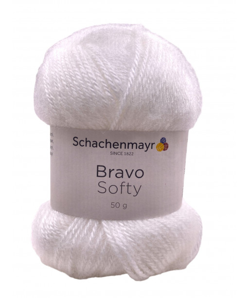 Gomitolo Lana Bravo Softy 50gr,140mt Ferri Consigliati n°3-4 Colore  Bianco n°08224