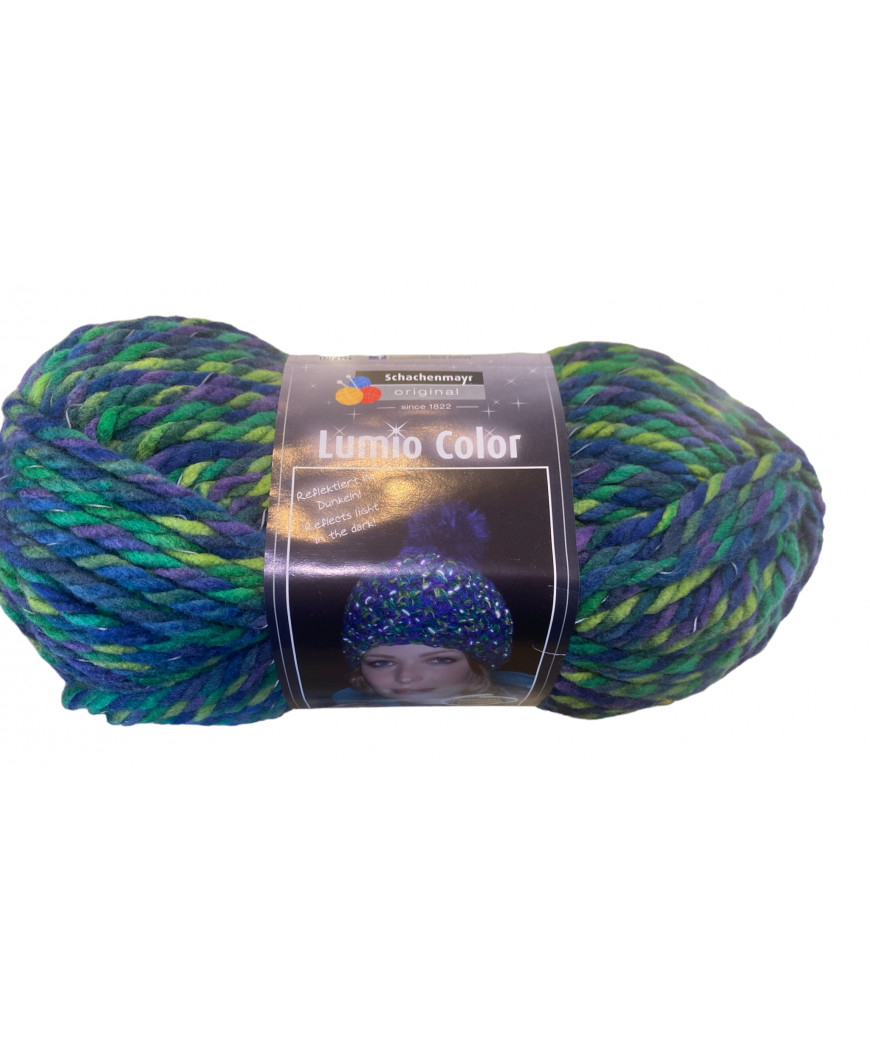 Filato Lana  Lumio Color 150gr-75mt ideale per cappelli Filo catarifrangente-Colore Verde Mix