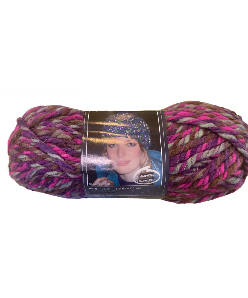 Filato Lana  Lumio Color 150gr-75mt ideale per cappelli Filo catarifrangente-Colore Mix Ciclamino