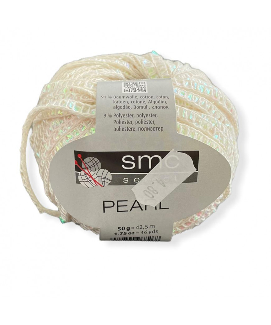 Gomitolo cotone Pearl 50gr con strass, bianco n°2225