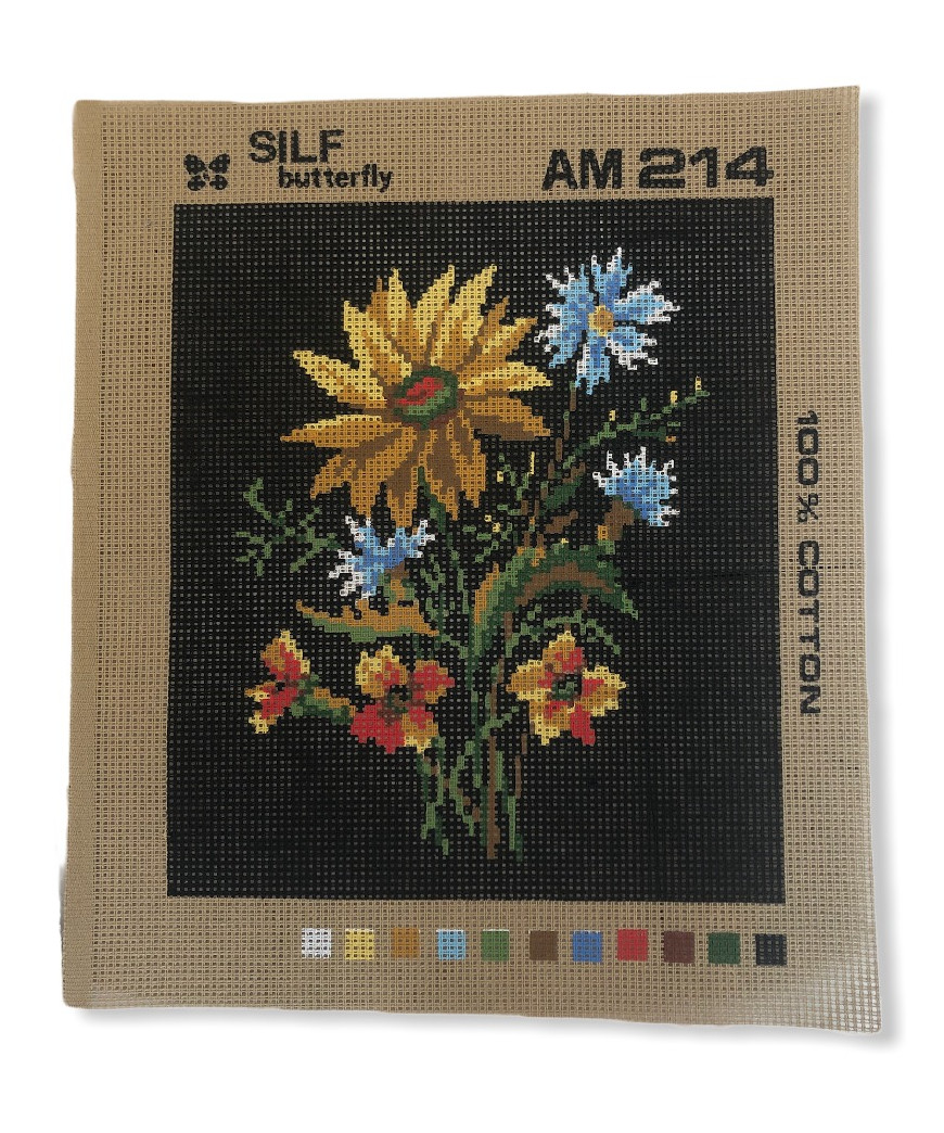 Canovaccio Quadro Per Ricamo Mezzo Punto con stampa 20,5x23,5cm/ca fiori