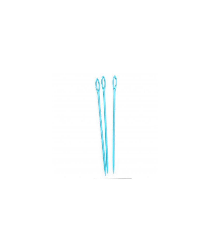Aghi Plastica cm 15 pezzi 3 con cruna Grossa colore Azzurro/Panna