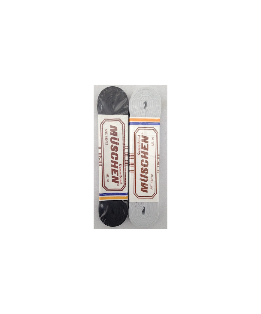 Elastico Gallone Muschen Bianco/Nero 12mm - Mt10