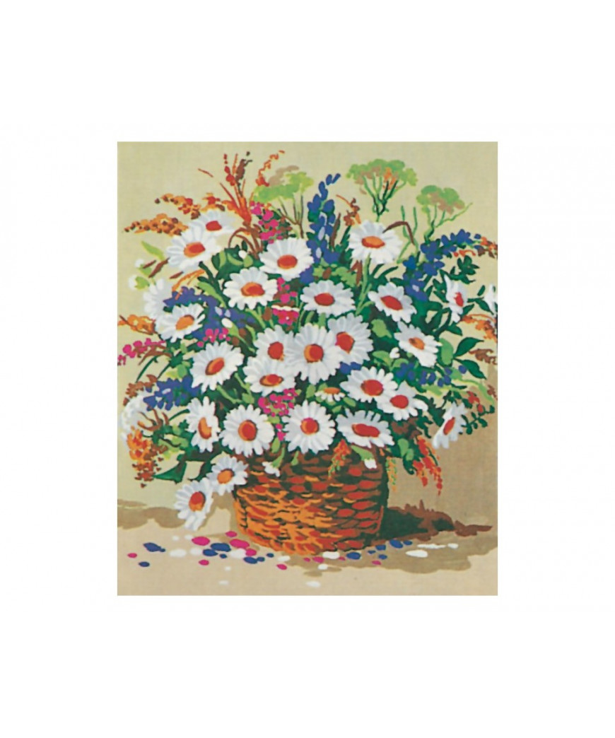 Canovaccio quadro per ricamo mezzo punto con stampa Cesto Fiori cm 40x50