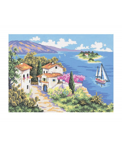 Canovaccio quadro per ricamo mezzo punto con stampa Paesaggio Lago cm 40x50