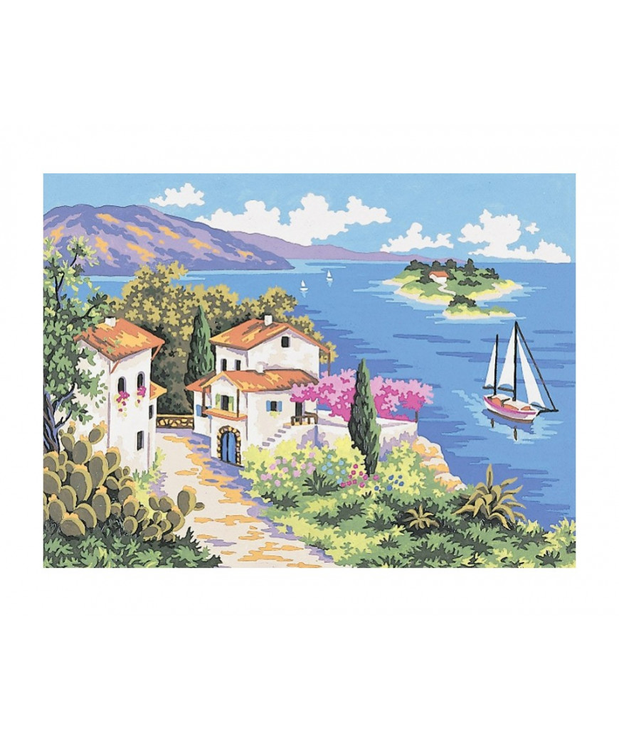 Canovaccio quadro per ricamo mezzo punto con stampa Paesaggio Lago cm 40x50