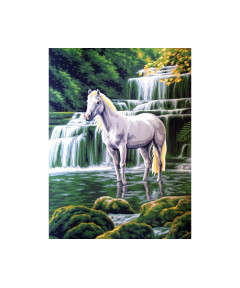 Canovaccio quadro per ricamo mezzo punto con stampa Cavallo Bianco cm 40x50