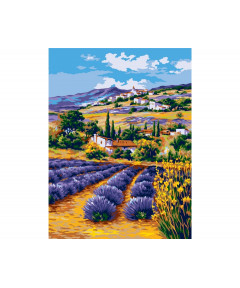 Canovaccio quadro per ricamo mezzo punto con stampa Paesaggio Lavanda cm 40x50