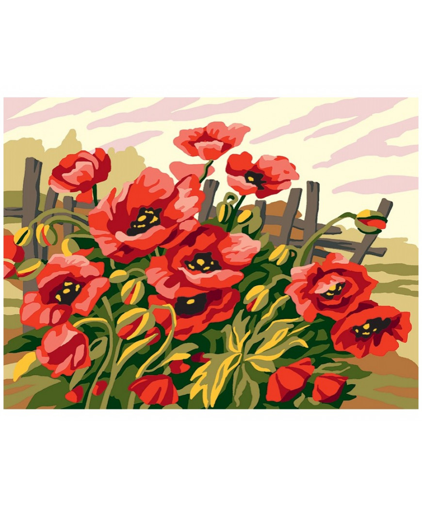 Canovaccio quadro per ricamo mezzo punto con stampa Papaverii cm 80x35