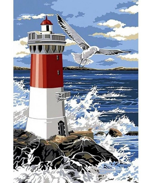 Collection D’Art Diamond Painting Misura 70x48cm, Lighthouse and Waves