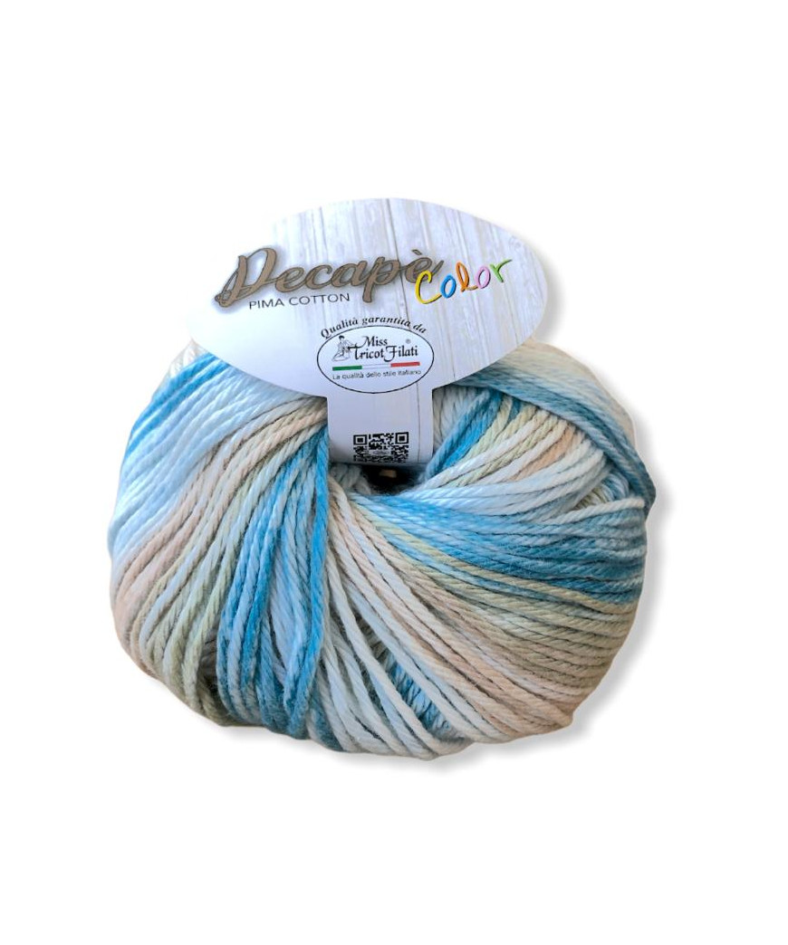 Gomitolo Decapè Color 100% cotone pima, 100g, mix azzurro n°7