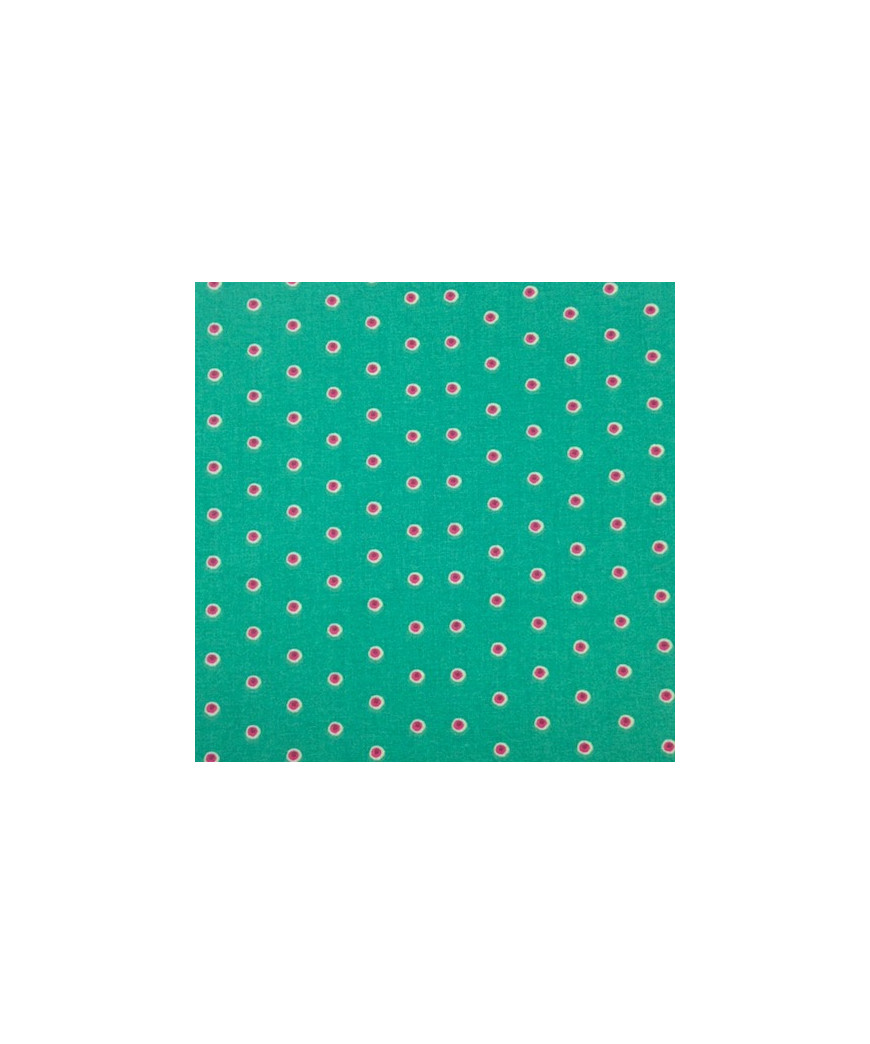 TESSUTO CRÈATIONS FRACE FANTASIA VERDE POIS ROSSO F463