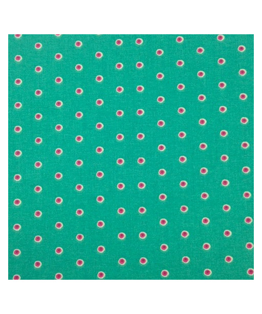 TESSUTO CRÈATIONS FRACE FANTASIA VERDE POIS ROSSO F463
