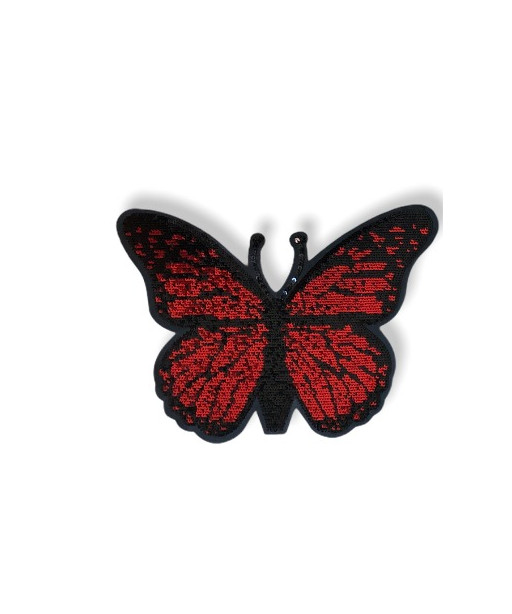 Applicazione termoadesiva farfalla 17x13cm/ca, strass rosso