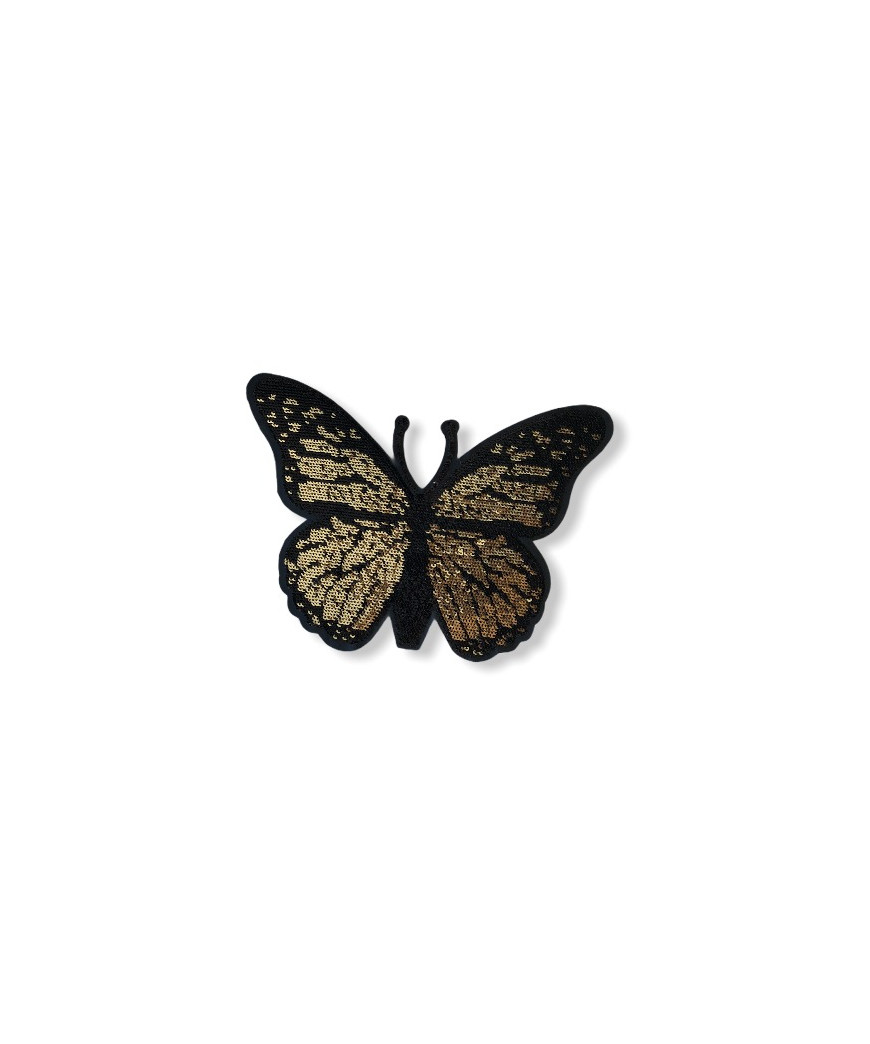 Applicazione termoadesiva farfalla 17x13cm/ca, strass oro