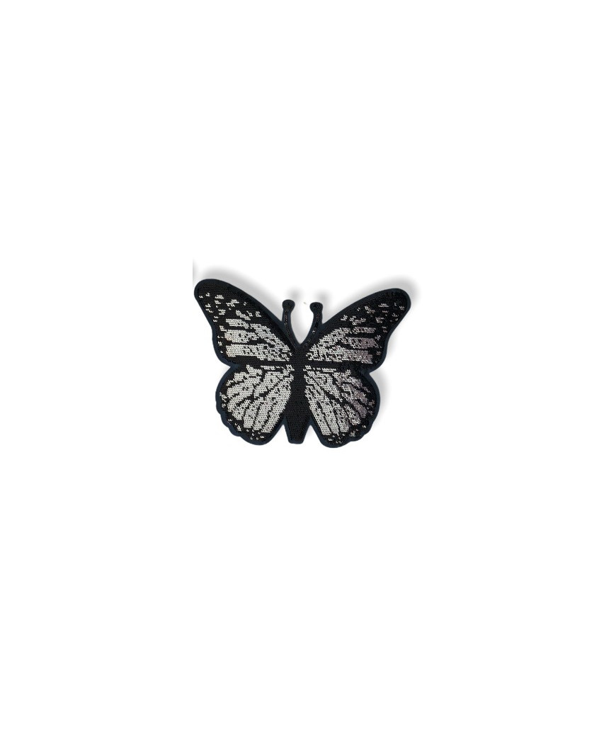 Applicazione termoadesiva farfalla 17x13cm/ca, strass argento