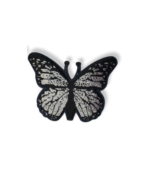 Applicazione termoadesiva farfalla 17x13cm/ca, strass argento