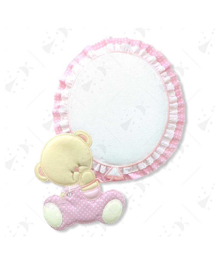 Fiocco nascita orso con palloncino con tela aida da ricamo 27x32cm/ca, rosa