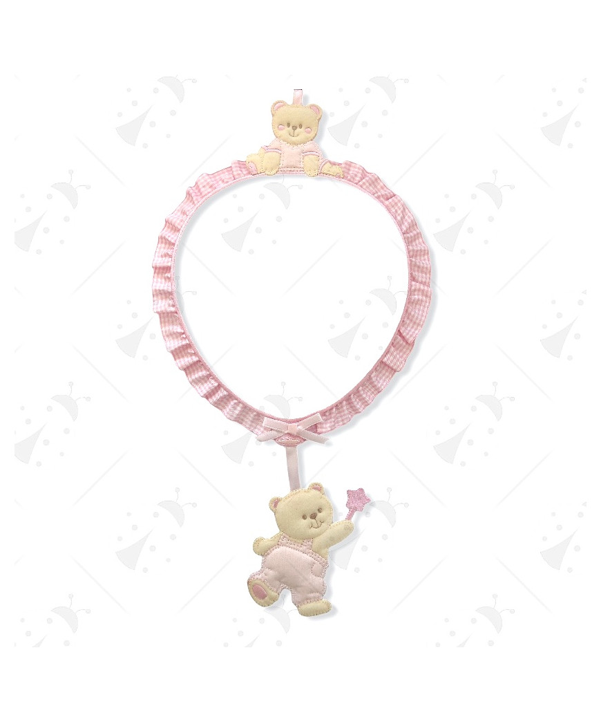 Fiocco nascita orso con palloncino con tela aida da ricamo 23x35cm/ca, rosa
