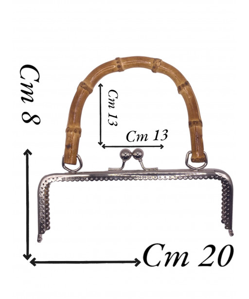 Chiusura Clic Clac Per Borse e Borsellini da Rivestire Colore Argento cm 20x8caManico Bamboo cm13x13ca