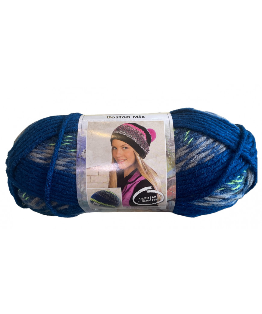 Filato Gomitolo lana Boston 100 gr-110mt mix Bluette/Verde n°00083 -Ideale per Cappelli