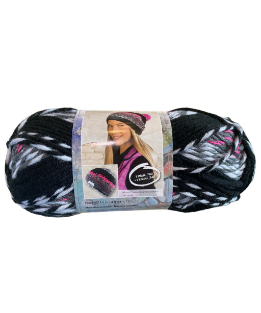 Filato Gomitolo lana Boston 100 gr-110mt mix Nero/Fuxia n°00087-Ideale per Cappelli