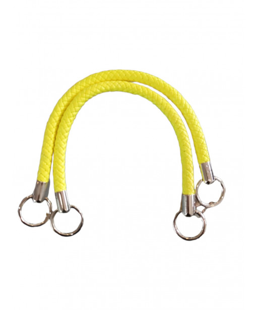 Coppia Manici in Ecopelle Intrecciati Colore Giallo Limone 55 con Moschettone Argento Sganciabile cm 40