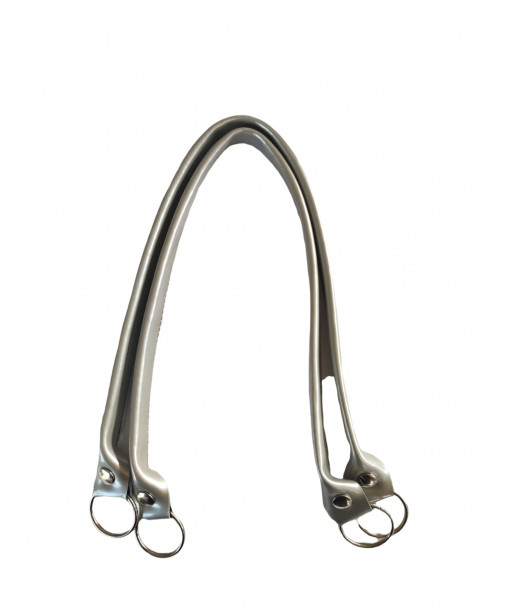 Coppia Manici per Borse In Vernice Colore Argento Misura cm 64 Anello Argento