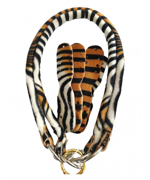 Coppia Manici Per Borse In Ecopelle Bombato Animalier Tigrato pelo Raso  Misura cm 55anello argento