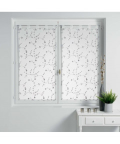 Coppia Pannello Tendine Con Passante a Torretta Misura 60x90 cm Bianco Fiori Grigio