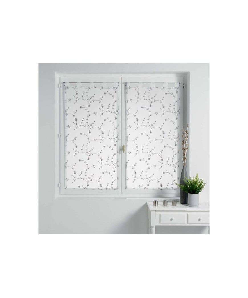 Coppia Pannello Tendine Con Passante a Torretta Misura 60x90 cm Bianco Fiori Grigio