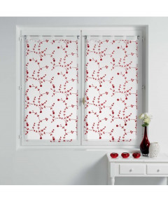 Coppia Pannello Tendine Con Passante a Torretta Misura 60x90cm Bianco Fiori Rossi