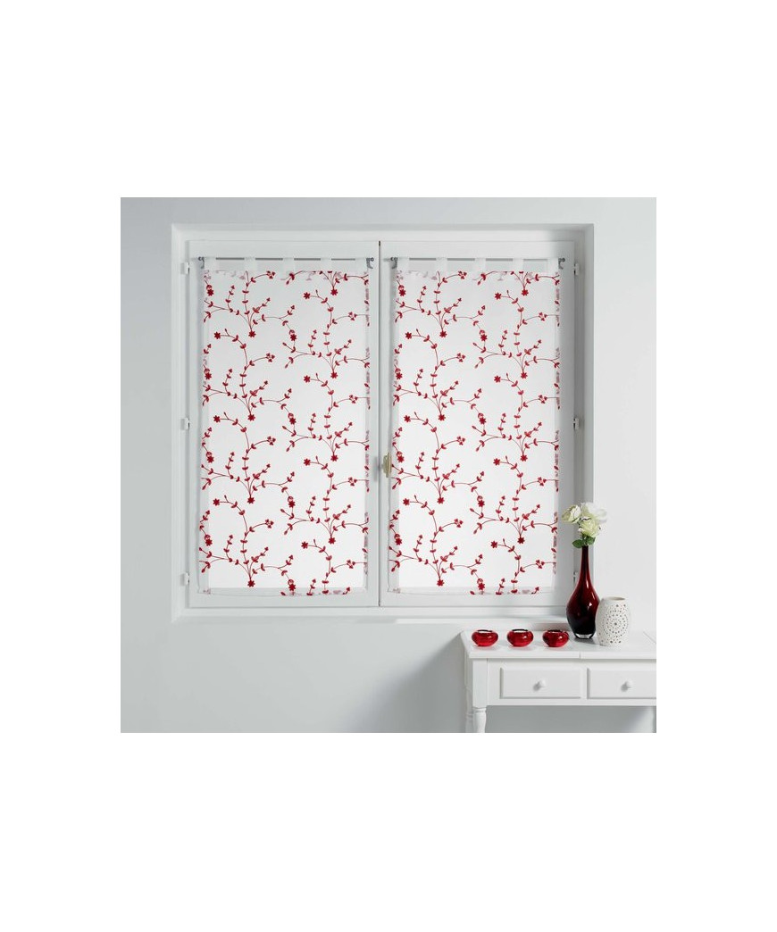 Coppia Pannello Tendine Con Passante a Torretta Misura 60x90cm Bianco Fiori Rossi