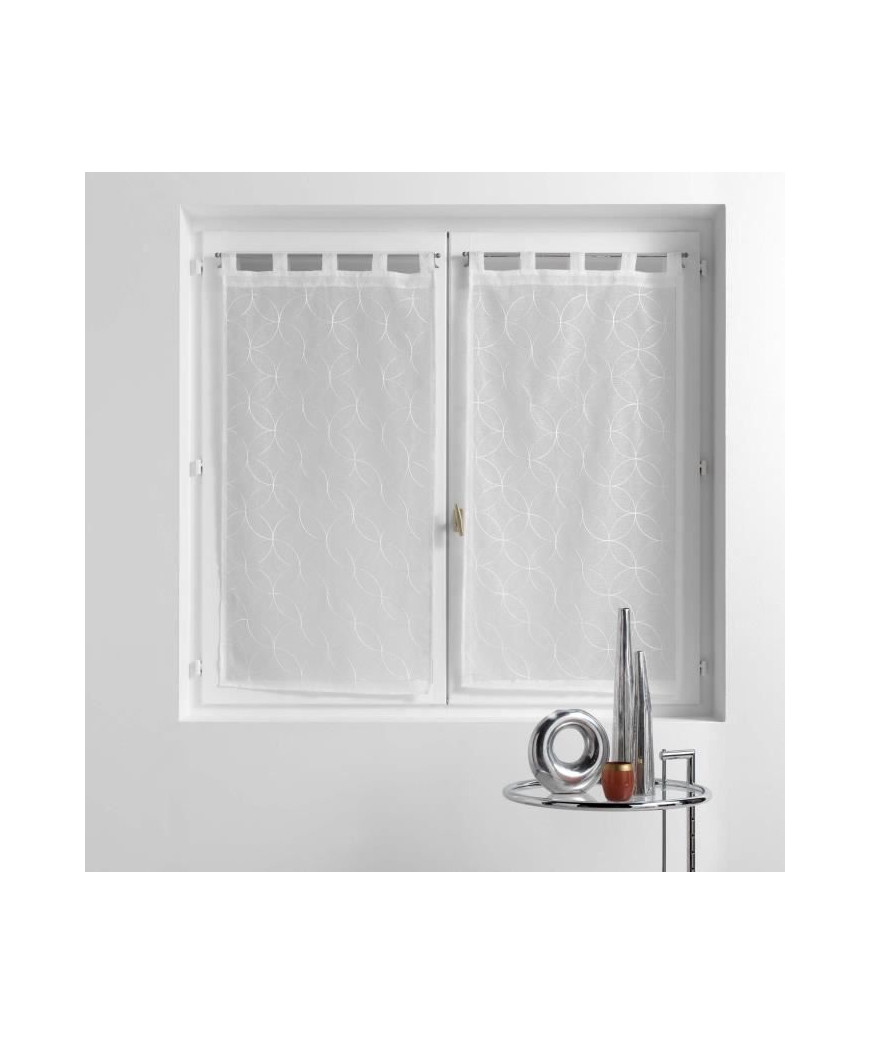 Coppia Pannello Tendine Con Passante a Torretta Misura 60x90cm Bianco Ricamo Bianco