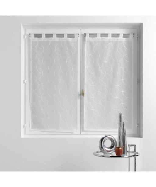 Coppia Pannello Tendine Con Passante a Torretta Misura 60x90cm Bianco Ricamo Bianco