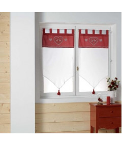 Coppia Pannello Tendine Con Passante a Torretta Misura 60x160cm Fantasia Montagna Ricamo Rosso