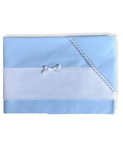 Coordinato culla, lenzuolino 90x120cm con federa e copri materasso con tela aida, azzurro