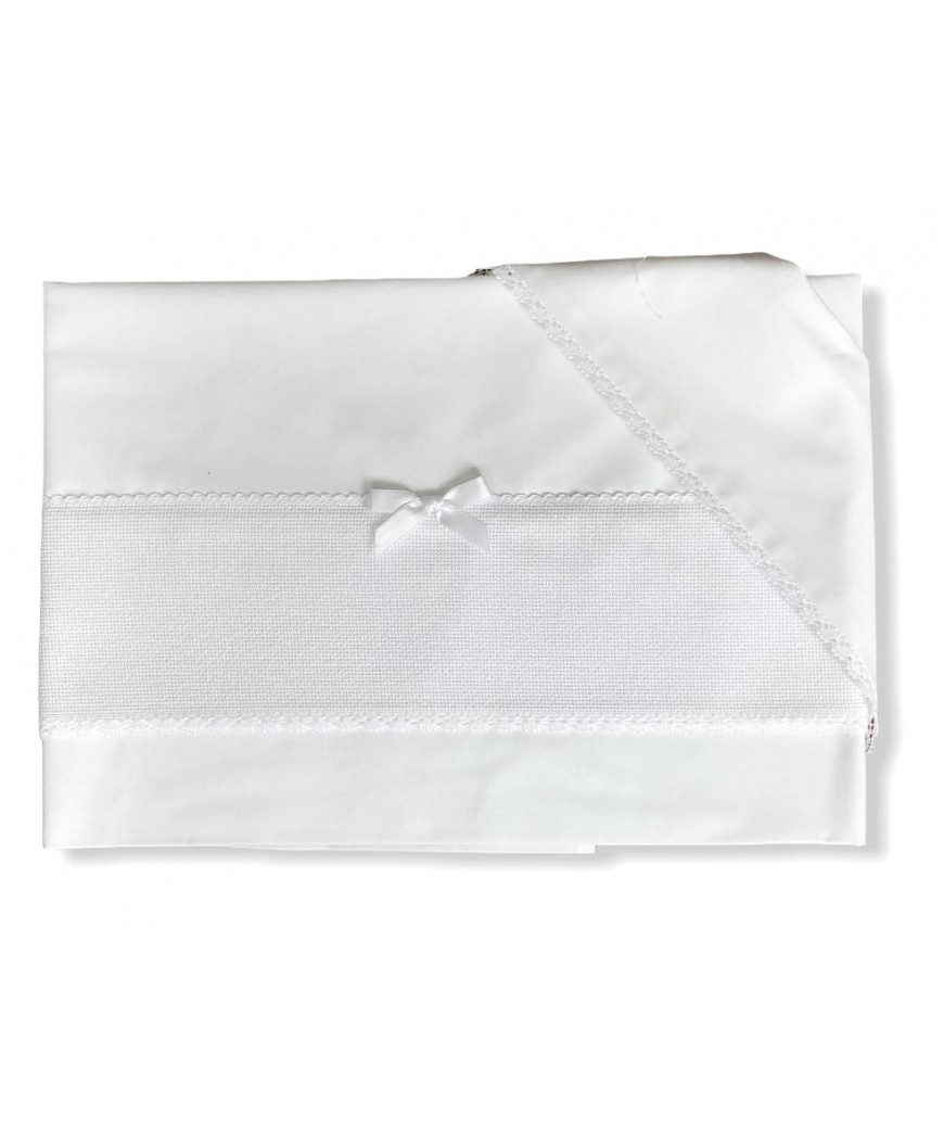 Coordinato culla, lenzuolino 90x120cm con federa e copri materasso con tela aida, bianco