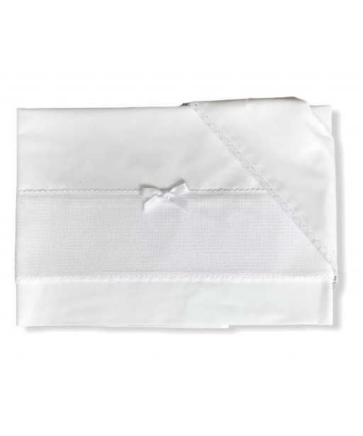 Coordinato culla, lenzuolino 120x180cm con federa e copri materasso con tela aida, bianco