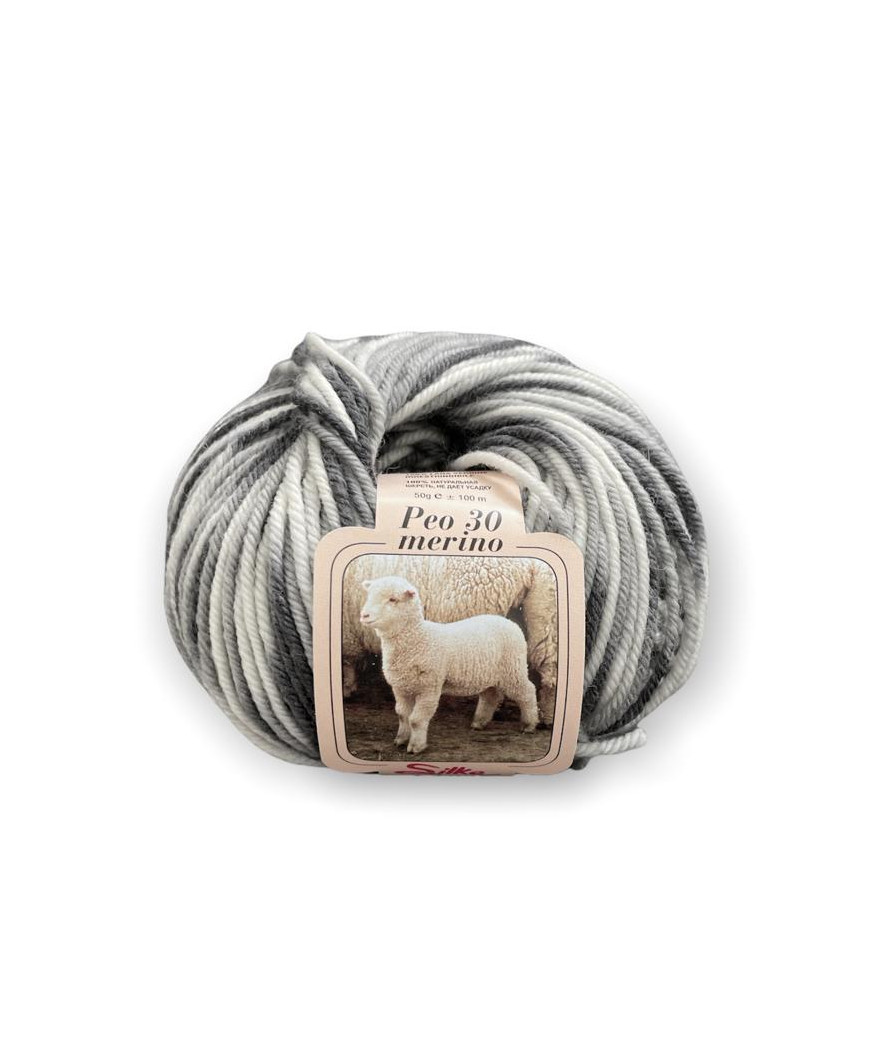 Filato Gomitolo lana Peo 30 100% Merino 50gr, Colore mix Grigio n°127-Ferri consigliati n°3-4