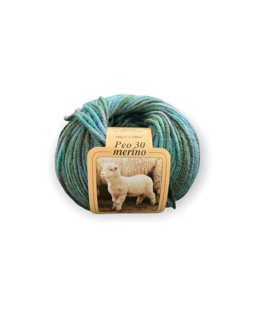 Filato Gomitolo lana Peo 30 100% Merino 50gr, Colore mix Verde n°153-Ferri consigliati n°3-4