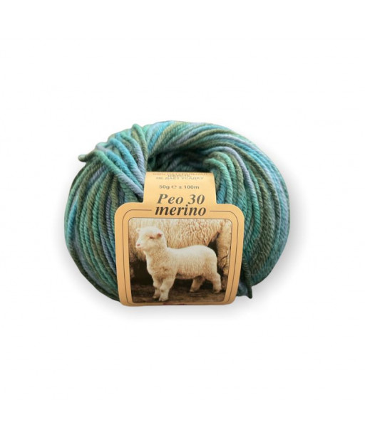 Filato Gomitolo lana Peo 30 100% Merino 50gr, Colore mix Verde n°153-Ferri consigliati n°3-4