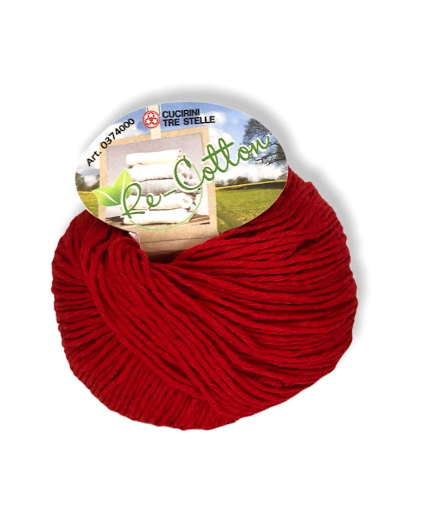 Gomitolo Re-Cotton 100g cotone riciclato, rosso n°009