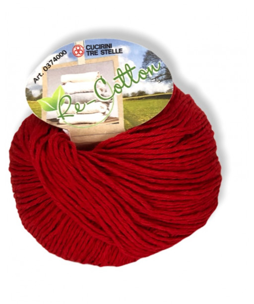 Gomitolo Re-Cotton 100g cotone riciclato, rosso n°009